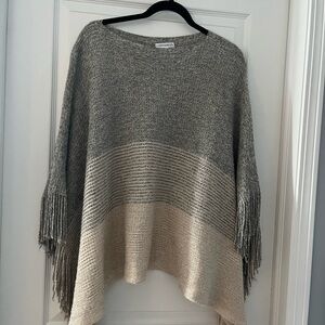 Warehouse Gray and Cream Fringe Poncho